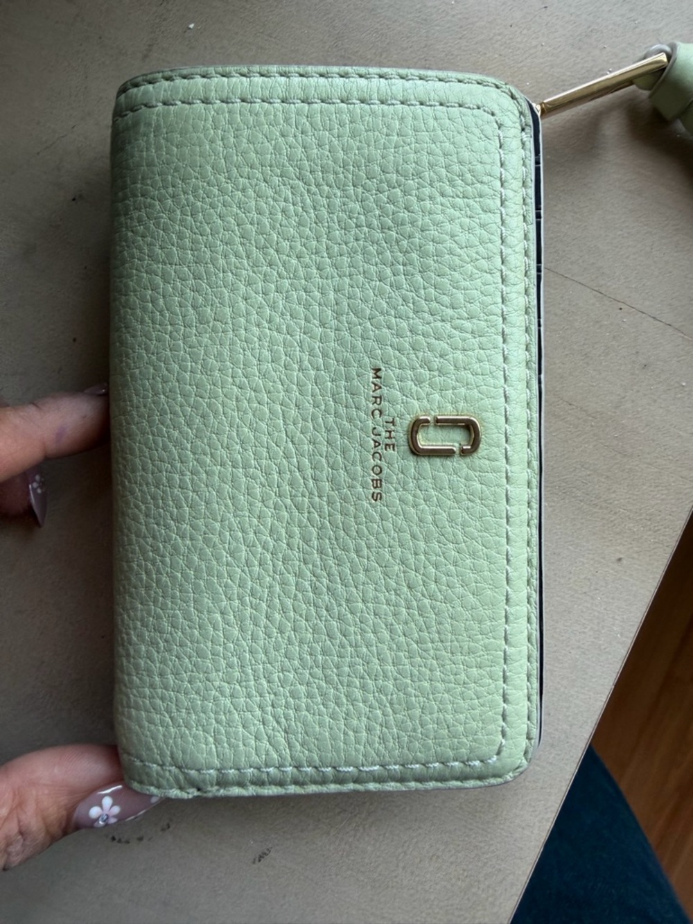 Marc Jacobs Sage Green Pebbled Leather Zip Wallet